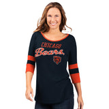 Officially Licensed NFL Women's 3/4 Sleeve Game Changer Tee by Glll -Chicago Bears