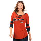 Officially Licensed NFL Women's 3/4 Sleeve Game Changer Tee by Glll -Denver Broncos