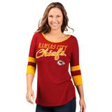 Officially Licensed NFL Women's 3/4 Sleeve Game Changer Tee by Glll -Kansas City Chiefs