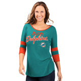 Officially Licensed NFL Women's 3/4 Sleeve Game Changer Tee by Glll -Miami Dolphins
