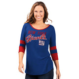 Officially Licensed NFL Women's 3/4 Sleeve Game Changer Tee by Glll -New York Giants