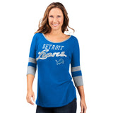 Officially Licensed NFL Women's 3/4 Sleeve Game Changer Tee by Glll -Detroit Lions