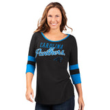 Officially Licensed NFL Women's 3/4 Sleeve Game Changer Tee by Glll -Carolina Panthers