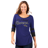 Officially Licensed NFL Women's 3/4 Sleeve Game Changer Tee by Glll -Baltimore Ravens