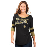Officially Licensed NFL Women's 3/4 Sleeve Game Changer Tee by Glll -New Orleans Saints