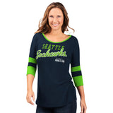 Officially Licensed NFL Women's 3/4 Sleeve Game Changer Tee by Glll -Seattle Seahawks