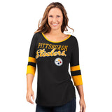 Officially Licensed NFL Women's 3/4 Sleeve Game Changer Tee by Glll -Pittsburgh Steelers