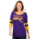 Officially Licensed NFL Women's 3/4 Sleeve Game Changer Tee by Glll -Minnesota Vikings