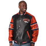 Officially Licensed NFL Faux Leather Varsity Jacket by Glll-Denver Broncos