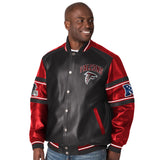 Officially Licensed NFL Faux Leather Varsity Jacket by Glll-Atlanta Falcons