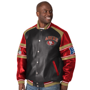 Officially Licensed NFL Faux Leather Varsity Jacket by Glll-San Francisco  49ERS