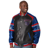 Officially Licensed NFL Faux Leather Varsity Jacket by Glll-New York Giants
