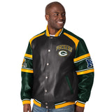 Officially Licensed NFL Faux Leather Varsity Jacket by Glll-Green Bay Packers