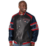 Officially Licensed NFL Faux Leather Varsity Jacket by Glll-New England Patriots