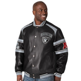 Officially Licensed NFL Faux Leather Varsity Jacket by Glll-Oakland Raiders
