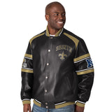 Officially Licensed NFL Faux Leather Varsity Jacket by Glll-New Orleans Saints