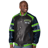 Officially Licensed NFL Faux Leather Varsity Jacket by Glll-Seattle Seahawks