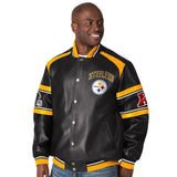 Officially Licensed NFL Faux Leather Varsity Jacket by Glll-Pittsburgh Steelers