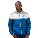 Officially Licensed NFL Men's Cold Front Quilted Puffer Jacket by Glll-Detroit Lions