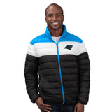 Officially Licensed NFL Men's Cold Front Quilted Puffer Jacket by Glll-Carolina Panthers