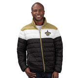 Officially Licensed NFL Men's Cold Front Quilted Puffer Jacket by Glll-New Orleans Saints