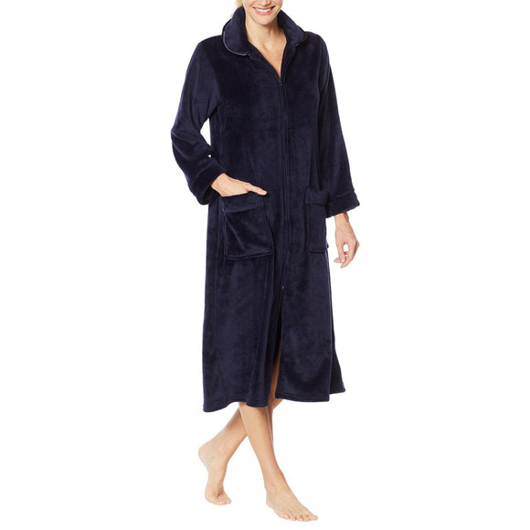 Soft & Cozy Loungewear Plush Zip-Front Long Robe -WA