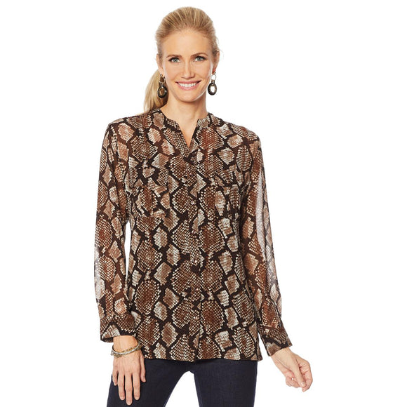 Colleen Lopez Animal Print Button Down Blouse -X-Large
