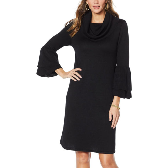 Nina Leonard Cowl-Neck Float Sweater Dress-Wa