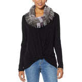 Colleen Lopez Drop-Shoulder Sweater Top with Plaid Scarf-Wa