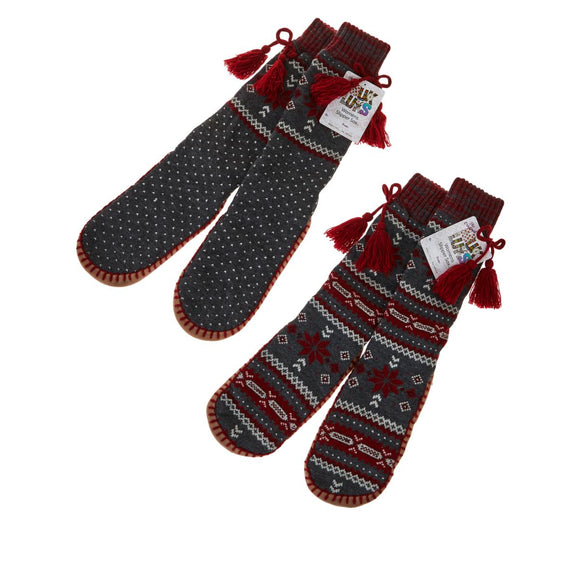 Muk Luks 2Pk Traditional Tassel Knit Slipper Socks