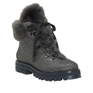 "AS IS" Jessica Simpson Norina Dazzling Hiker Boot with Faux Fur Trim - 7M