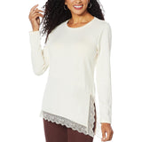 DG2 by Diane Gilman Ribbed Knit Asymmetric Lace-Hem Top-Wa