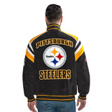 Officially Licensed NFL Men's Suede Jacket STEELERS BACK VIEW