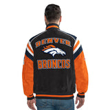 Officially Licensed NFL Men's Suede Jacket BRONCOS BACK VIEW