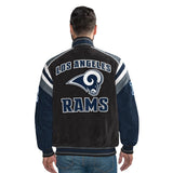 Officially Licensed NFL Men's Suede Jacket RAMS BACK VIEW