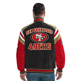 Officially Licensed NFL Men's Suede Jacket 49ERS BACK VIEW