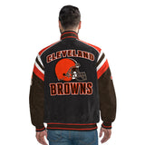 Officially Licensed NFL Men's Suede Jacket BROWNS BACK VIEW