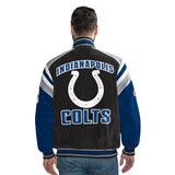 Officially Licensed NFL Men's Suede Jacket COLTS BACK VIEW