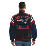 Officially Licensed NFL Men's Suede Jacket PATRIOTS BACK VIEW