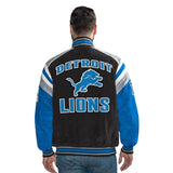 Officially Licensed NFL Men's Suede Jacket LIONS BACK VIEW