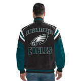 Officially Licensed NFL Men's Suede Jacket EAGLES BACK VIEW