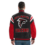 Officially Licensed NFL Men's Suede Jacket FALCONS BACK VIEW