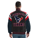 Officially Licensed NFL Men's Suede Jacket TEXANS BACK VIEW
